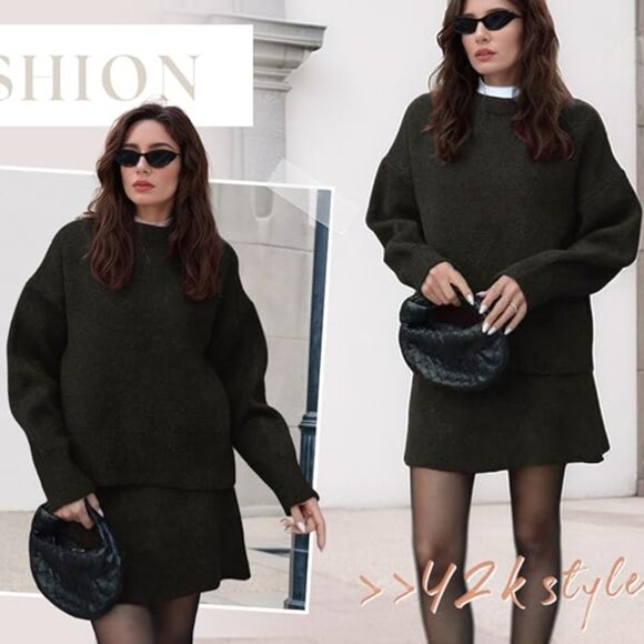 Black Ribbed Fall Skirt Set  Ribbed Sweater and Mini Skirt L - Picture 3 of 15